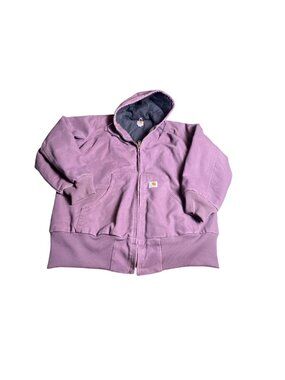 Carhartt Womens WJ130 DPM Plum Hooded Jacket Quilt Lined L faded workwear chore